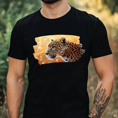 Men's T-Shirt Leopard Motif Cotton Size XS To 5XL