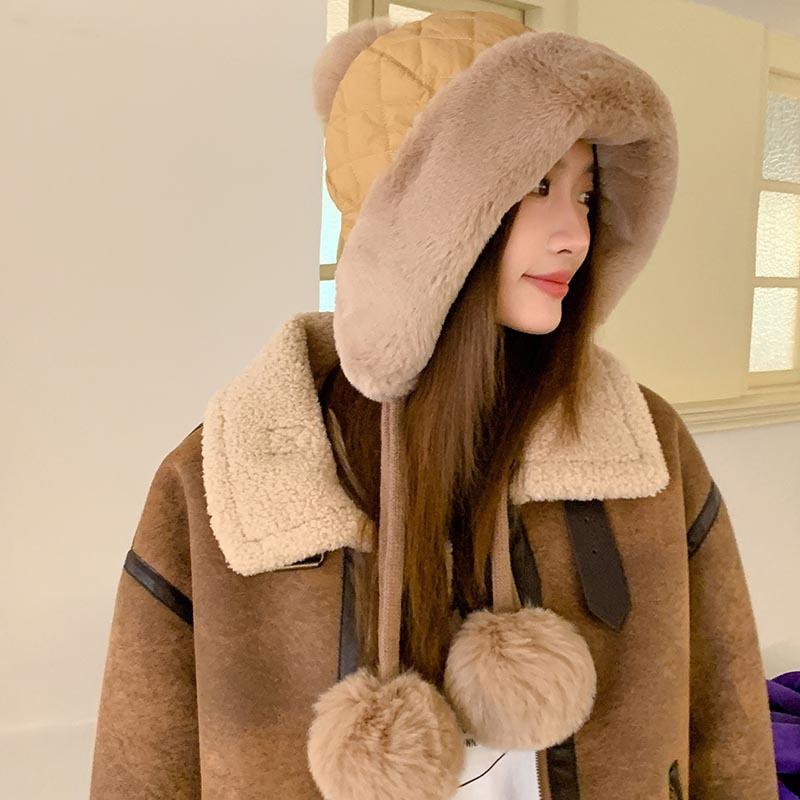 Bonnet pull-over d'hiver pour femme, chaud et protège-oreilles, bonnet de neige chaud et coupe-vent pour le cyclisme, en polaire épaissie