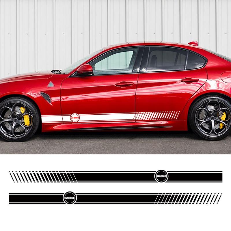2PCS Car Door Side Skirt Stripe Stickers For Alfa Romeo Giulietta Stelvio Mito Giulia Sportiva Racing Sport Fashion Vinyl Decals