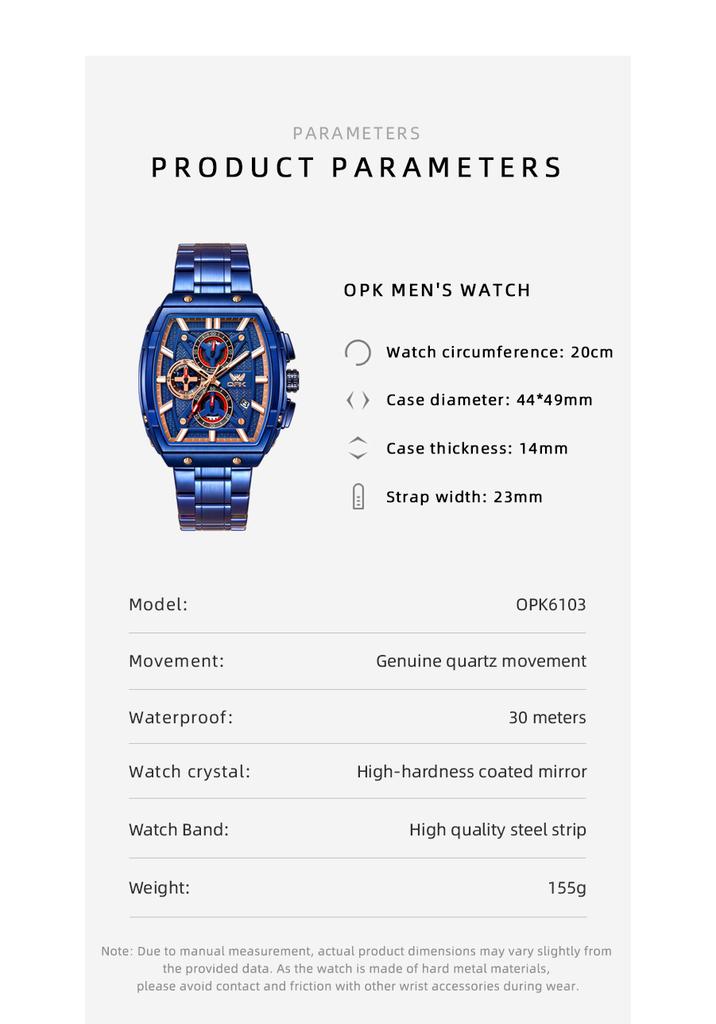 OPK 6103 Ceas de mână Fashion Cronograf pentru Bărbați Luminescent Impermeabil Calendar Business Nou Ceas de mână cu Cuarț pentru Bărbat