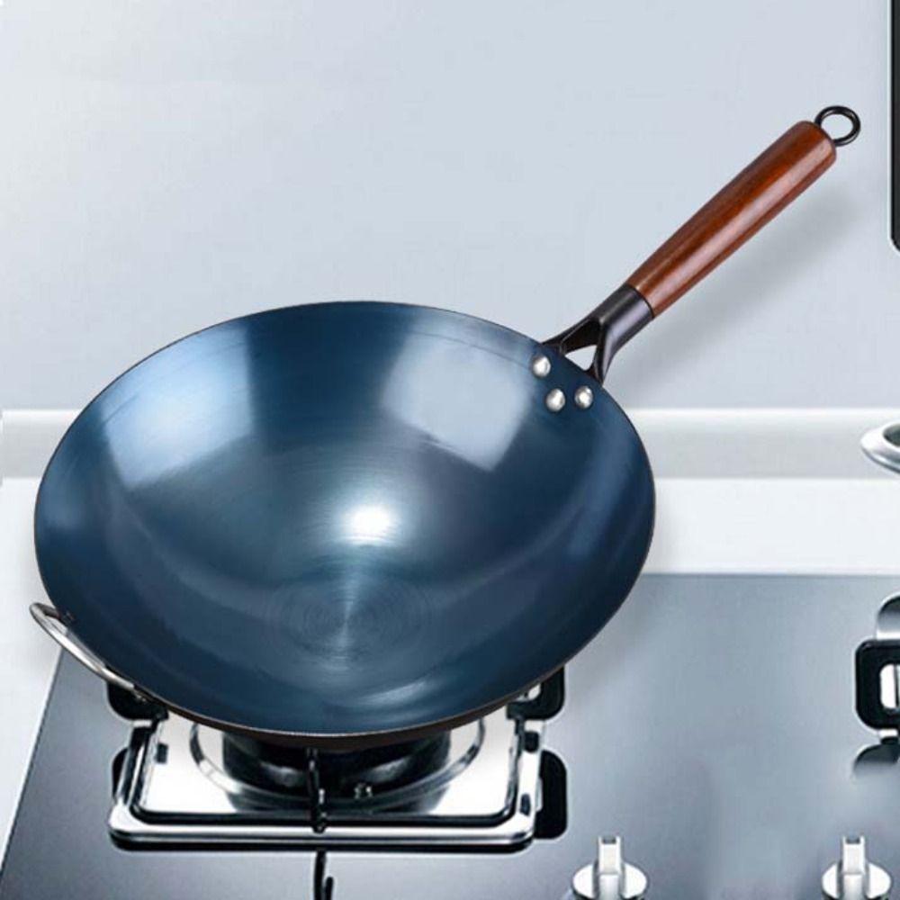 Round Bottom Iron Pot Anti-scalding Frying Pan Chinese Traditional Iron Wok Household Use