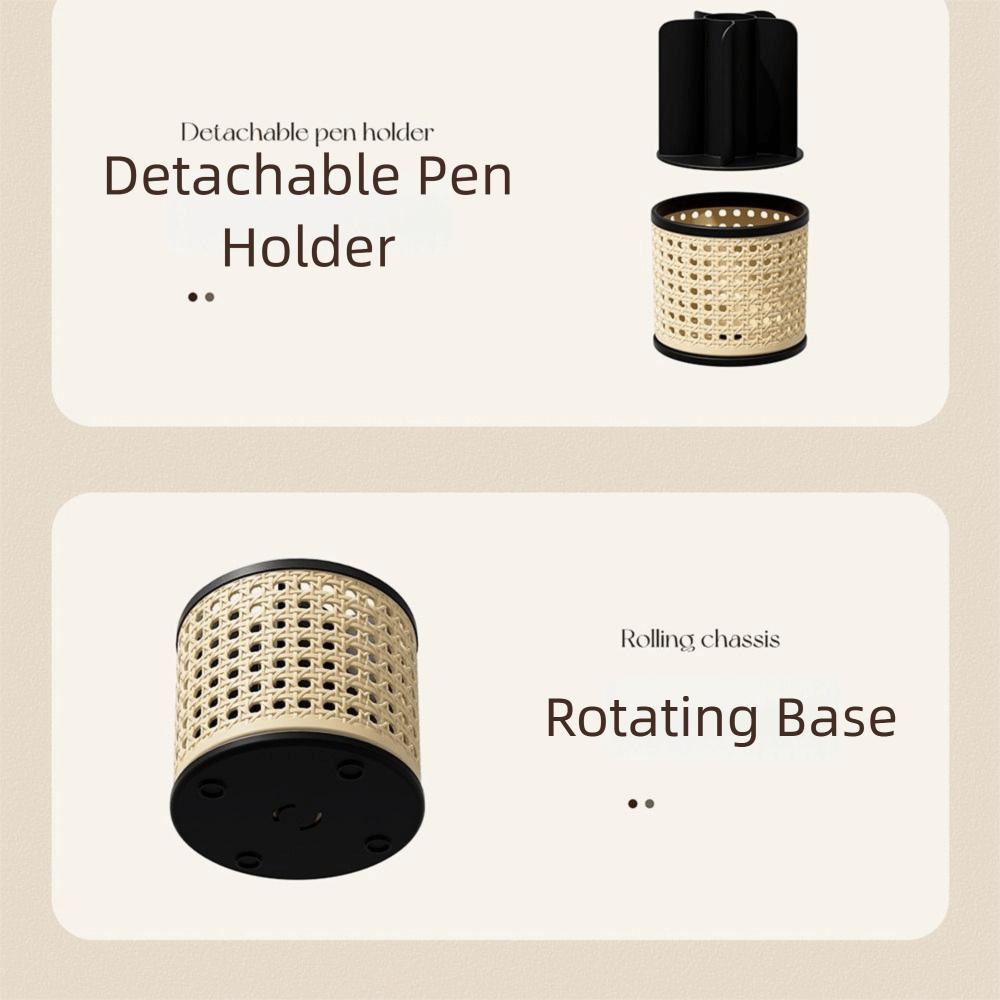 360° Rotating Desktop Pen Holder Multifunctional Grid Design Cosmetic Storage Box Vintage Large Capacity