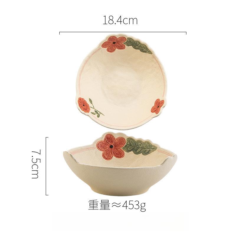 1. Spring Floral Ceramic Tableware, Cute Irregular Underglaze‑Color One‑Person Meal Bowl Plate Set Microwave‑Safe
