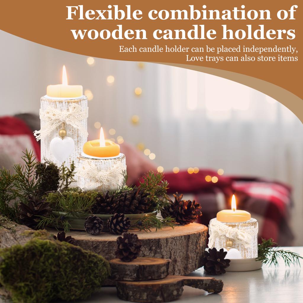 Wooden heart-shaped tray candle holder gray retro style candle heart-shaped tray simple decoration home craft ornament