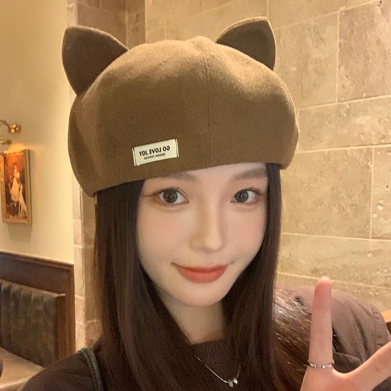 Korean Style Cute Cat Ear Beret - Casual, Versatile, Slimming, Large Head Circumference