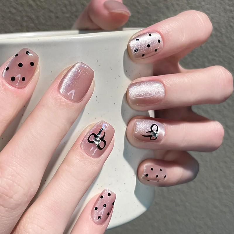 Ins Style Press On Nails Butterfly Pearl Handmade Fake Removable Women