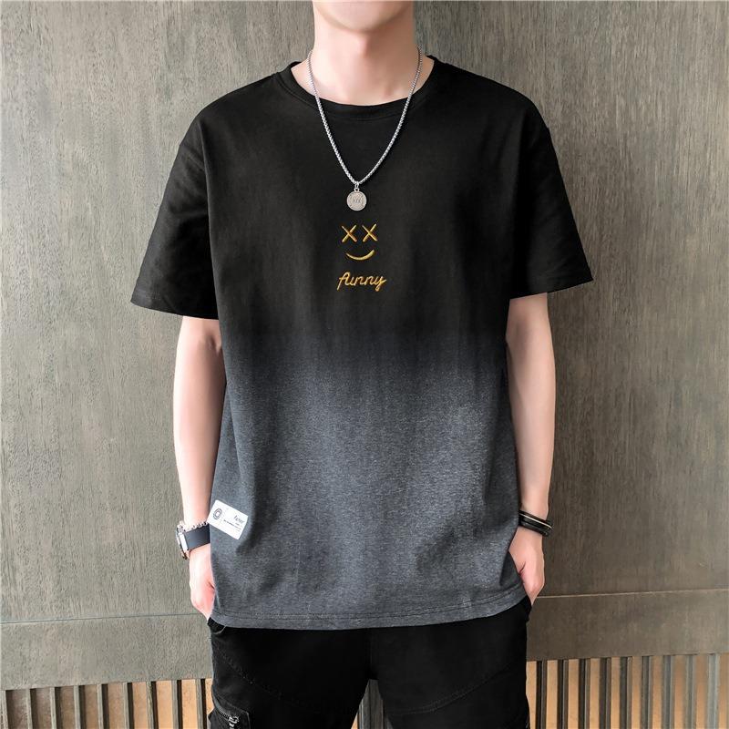 Gradually Change Smiley Face Summer Short-Sleeved T-Shirt Men'S Summer Trendy Brand Half-Sleeved Versatile T-Shirt Men'S Thin Summer Clothes