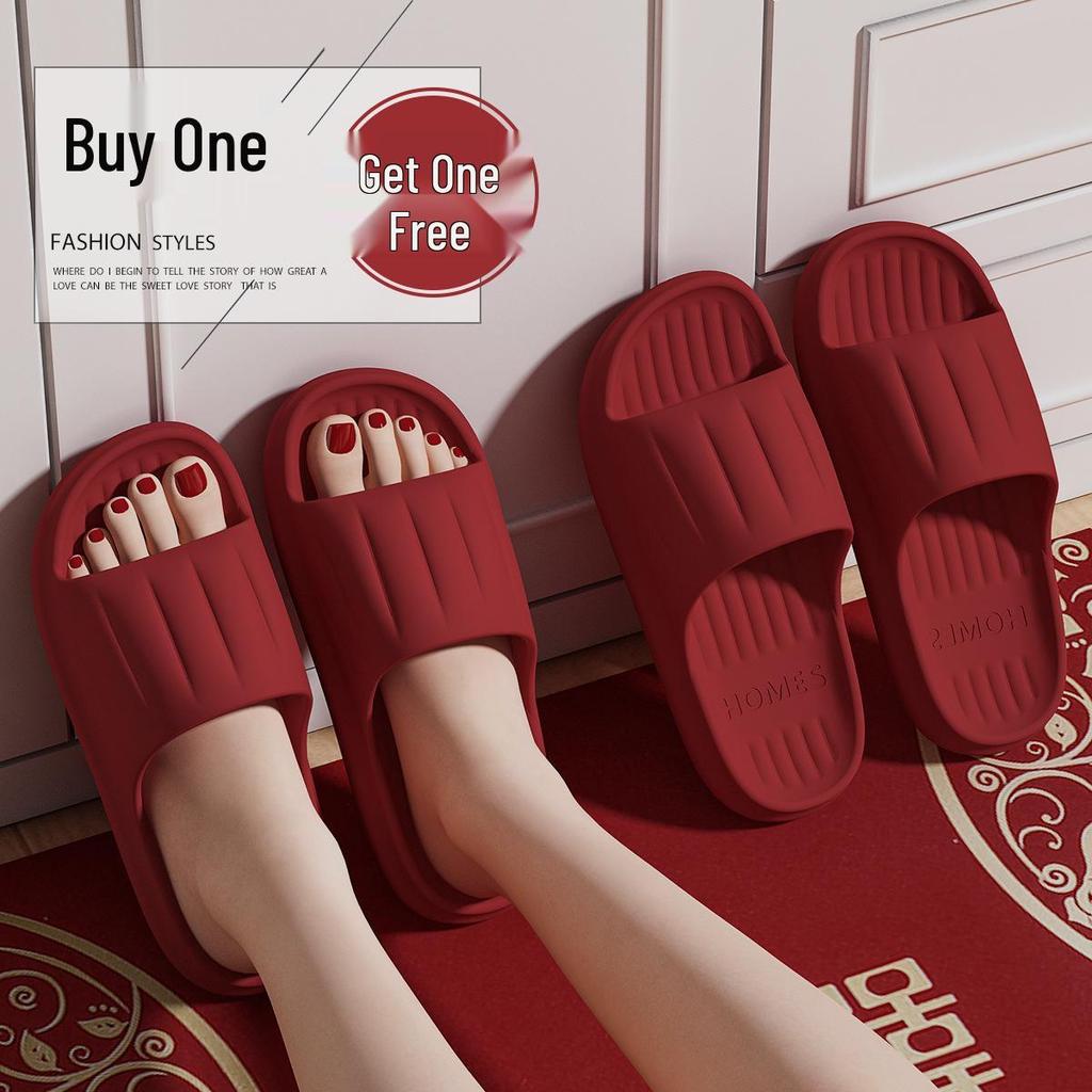 Couples' Festive Red Wedding Slippers: Non-slip, Lightweight Indoor Sandals