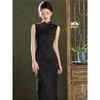 Black Sleeveless Jacquard Qipao: Retro, Elegant Spring/Summer Dress for Women