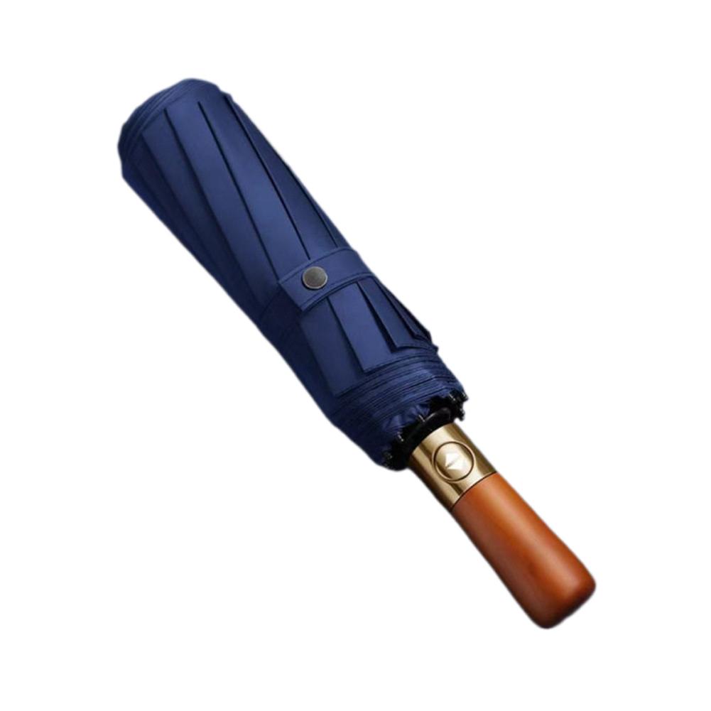 Fully Automatic 144-Rib Premium Light Luxury Wooden Handle Umbrella Black Glue UV-Resistant Windproof Folding Parasol Rain Gear