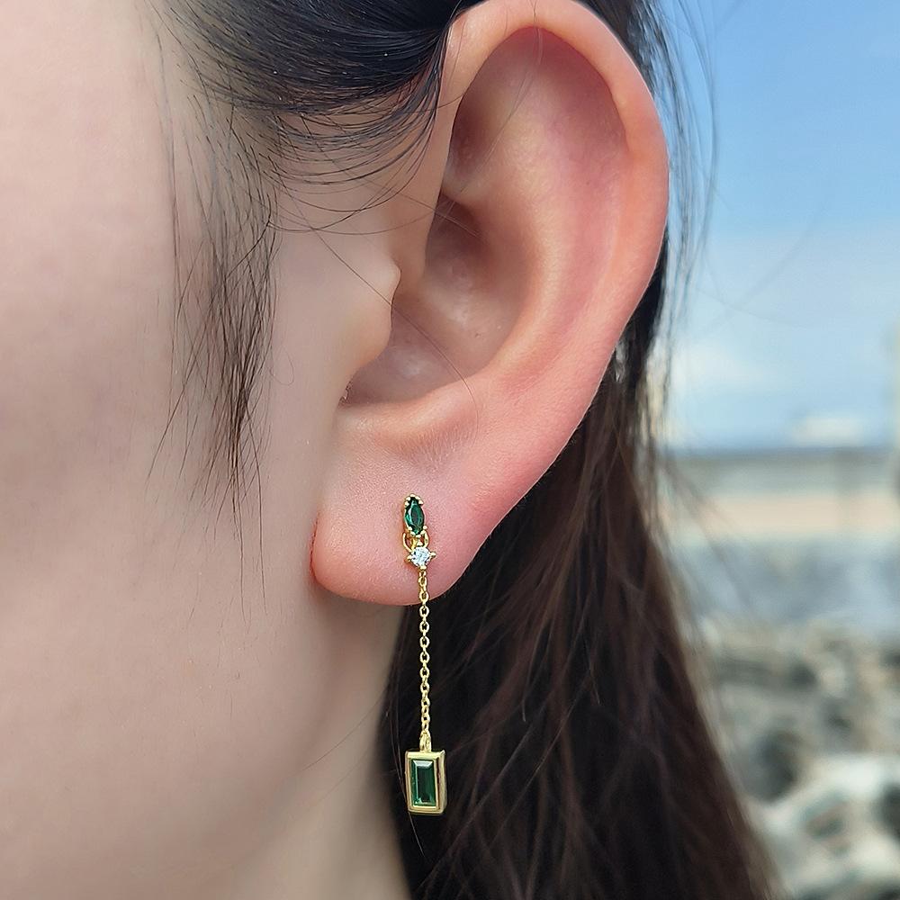 Fashion Jewelry Earrings 925 Sterling Silver Emerald Zircon Tassel Long Chain Gold Plated Stud Earrings Jewelry for Women