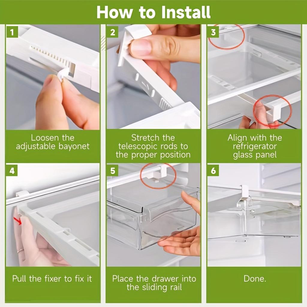 1/2 Adjustable Plastic Fridge Drawer Organizer - Clear Pull-Out Shelf for Storing Fruit Vegetables Seafoodridge Storage Box