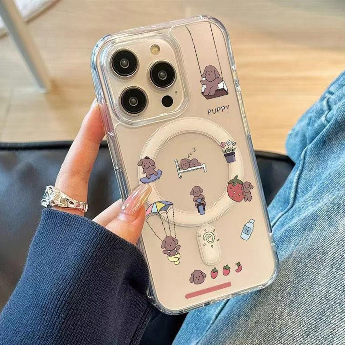 

For Apple Phone Case Transparent Magnetic Suction High-end Feeling Electroplated Frosted for IPhone Phone Case 15plus Cartoon Version For iPhone 17PROMAX