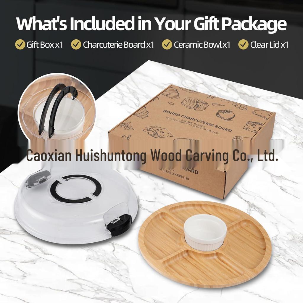 Eco-friendly Bamboo Tray with Acrylic Lid - Portable Wooden Plate for Camping, Picnics, and Restaurants