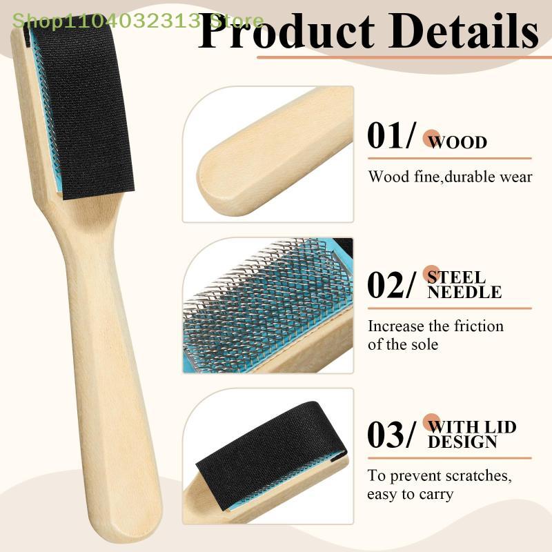 petiteWooden Suede Brush Shoe Cleaner Tool with Stainless Wire and Protective Cover for Nubuck Leather Care and Maintenance