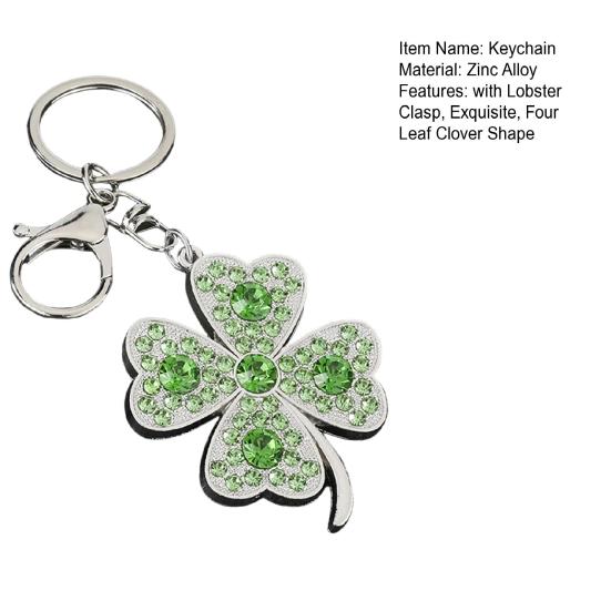 Four Leaf Clover Keychain Sparkling Rhinestone Lucky Charm with Lobster Clasp for Bags And Keys Gift for
