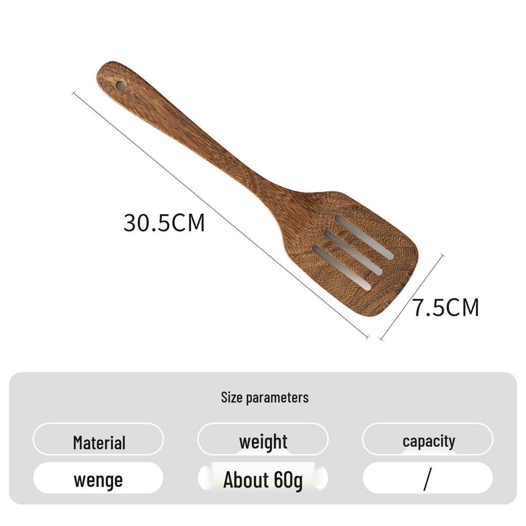 Unpainted Wenge Wood Long-Handled Spatula for Non-Stick Pans - Solid Wood Cooking Utensil, Ladle & Tableware