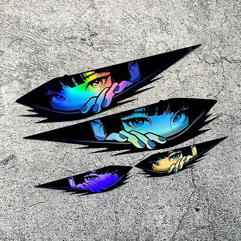 4Pcs 2D Anime Girl Eye Stickers for Cars & Motorcycles