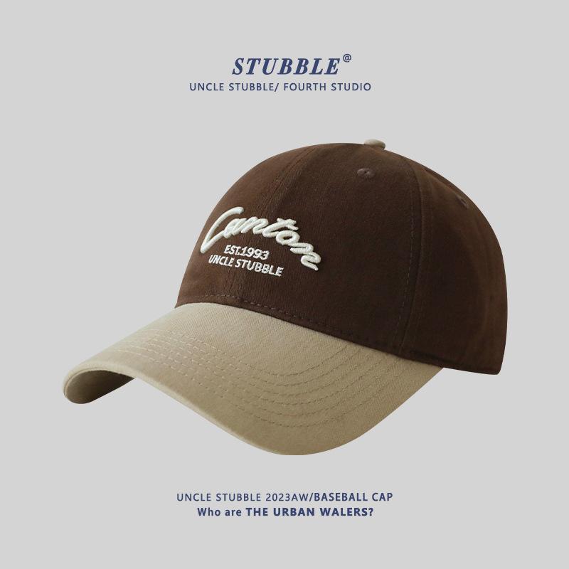 

New Baseball Cap for Men and Women American Retro Color Blocking Wide Brim Showing Face Small Big Head Circumference Baseball Cap Hat Trendy (55-61Cm)