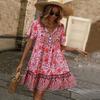 2026 Women's Small Floral V-Neck Loose Casual Bohemian Vacation Style Dress Large Size High-end Women's Clothing
