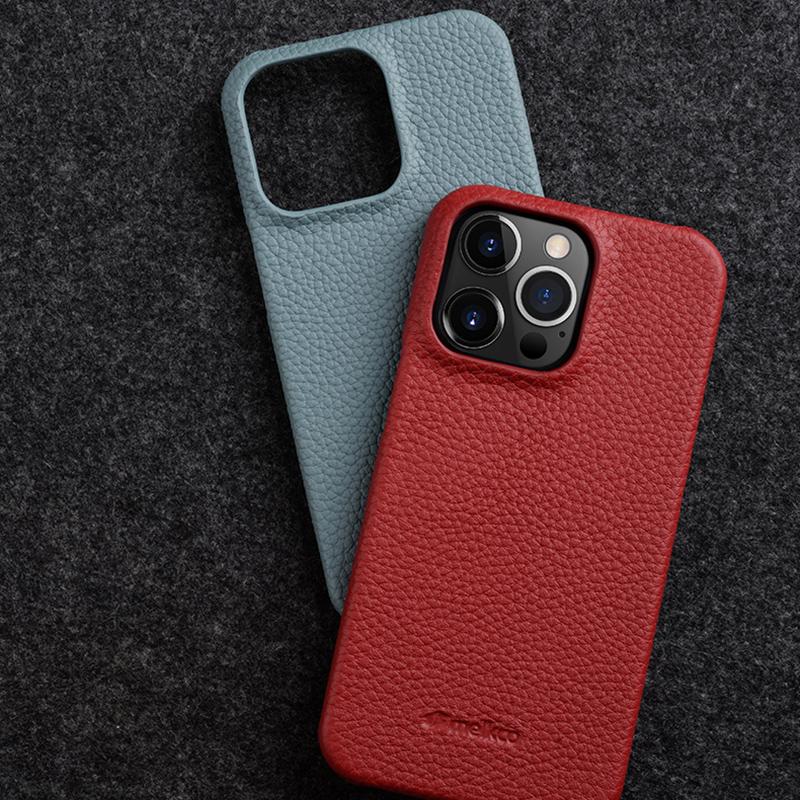 MELKCO For iPhone 13 Pro Max 6.7 inch Large Cutout Phone Case Genuine Cow Leather+PC Cover
