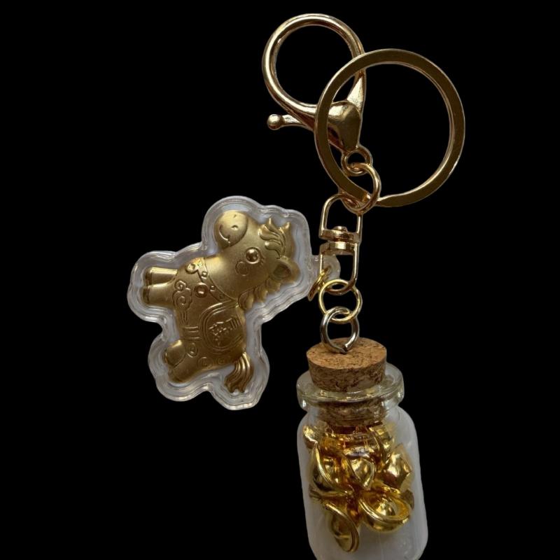 Creative Year Of The Horse Imitation Gold Foil Keychain Fortune Golden Yuanbao Keyring Bag Pendant Decoration New Year Gift