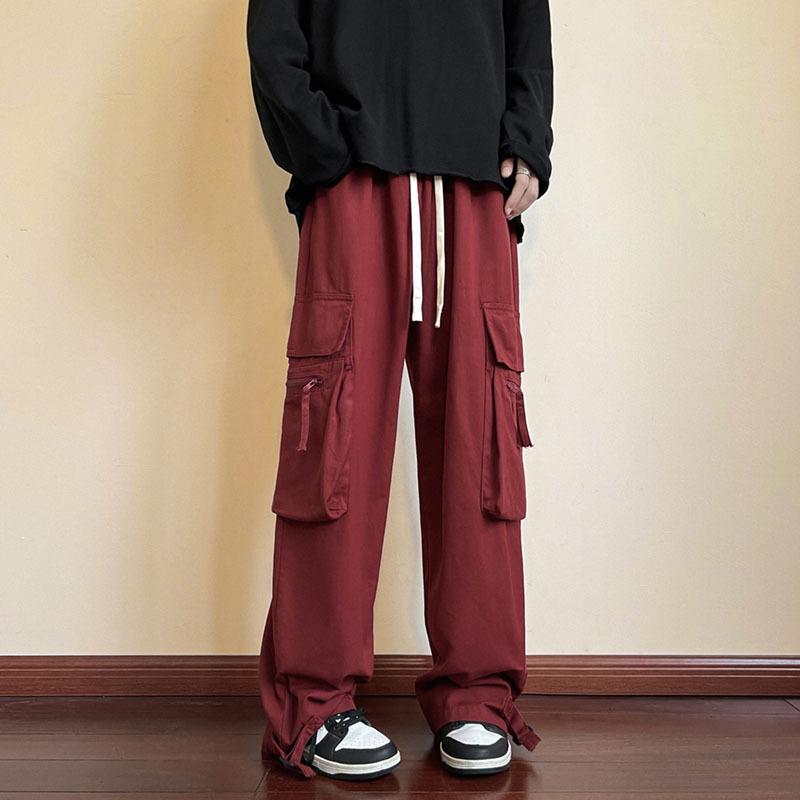 

Мужской осенний красный комбинезон в стиле хип-хоп с широкими штанинами — модные, свободные, повседневные прямые брюки. Triple Extra Large красный