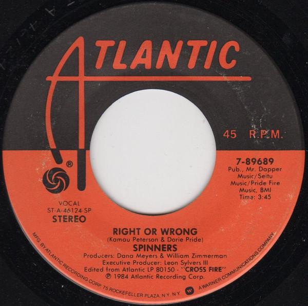 

7-дюймовая пластинка SPINNERS - Right Or Wrong 789689 Atlantic 1984 US Соул/Фанк Б/У