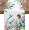 Summer Flowers Bird Linen Table Runner Home Decoration Tropical Palm Leaves Hummingbird Kitchen Dining Table Runners Party Decor