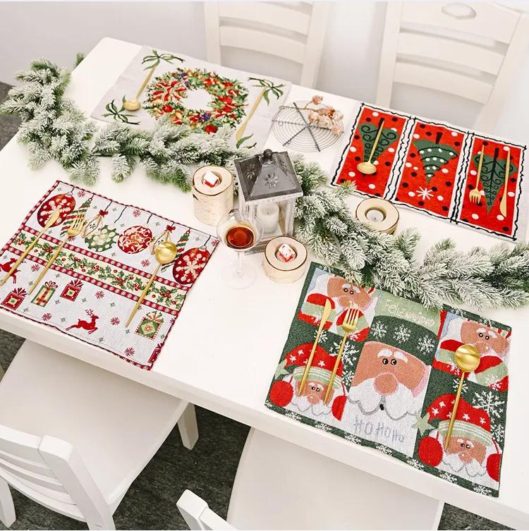 Christmas Placemat Xmas Dinner Tableware Pad Santa Claus ELK Pattern Cutlery Mat New Year Party Decor YFA2088