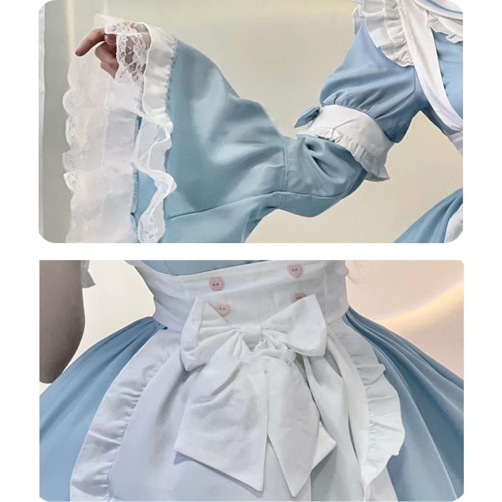 Maid Outfit Cosplay Lolita Dress with Princess Long Light Mori Girl Dreamy Lace Christmas Blue [SSUPTEMBER2] Sleeves, Sleeves, Blue, Style, Cute,