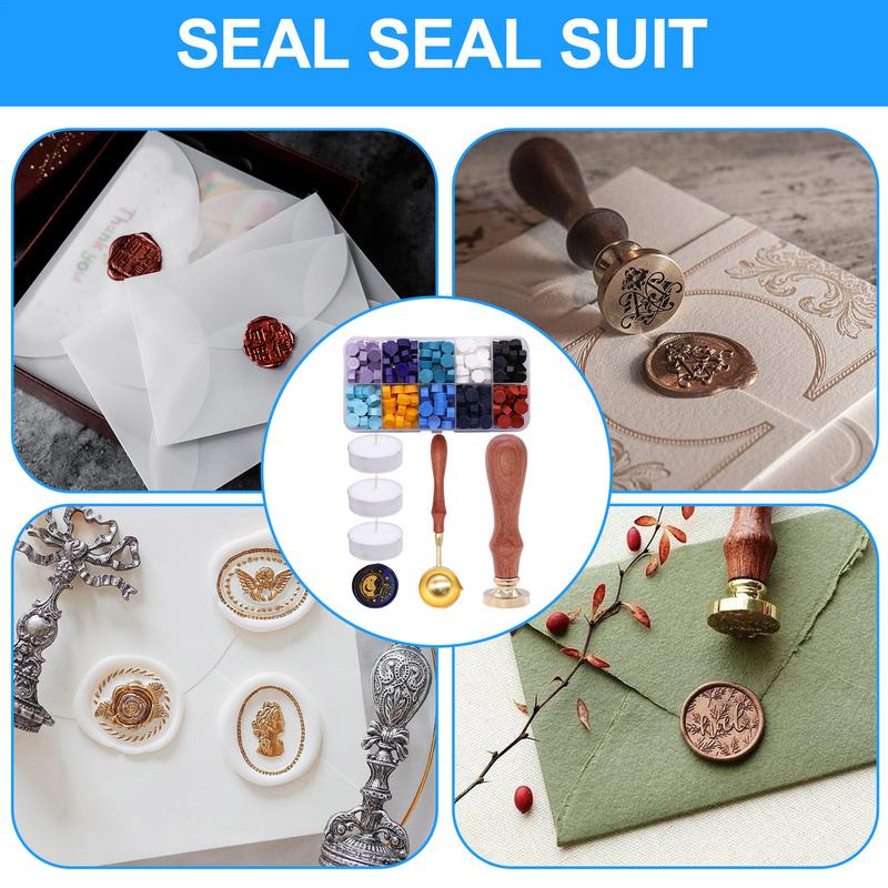 Portable Wax Seal Stamp Set Wax Stamps For Letter Sealing Colorful Wax Beads Melting Tool For Beginners And Paper Craft Lovers