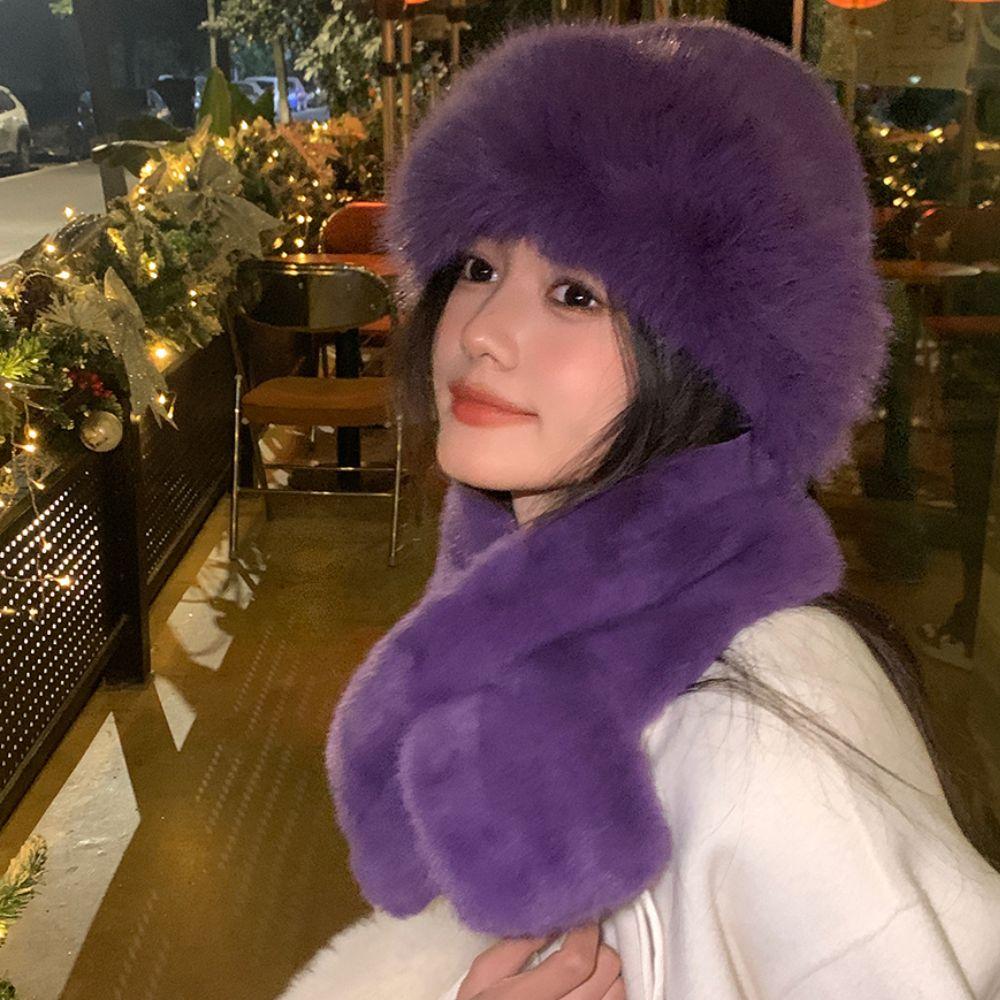 Autumn And Winter Fluffy Caps And Scarves Korean Style Plush Skiing Riding Warm Bucket Hat Snood Scarves Christmas Gift