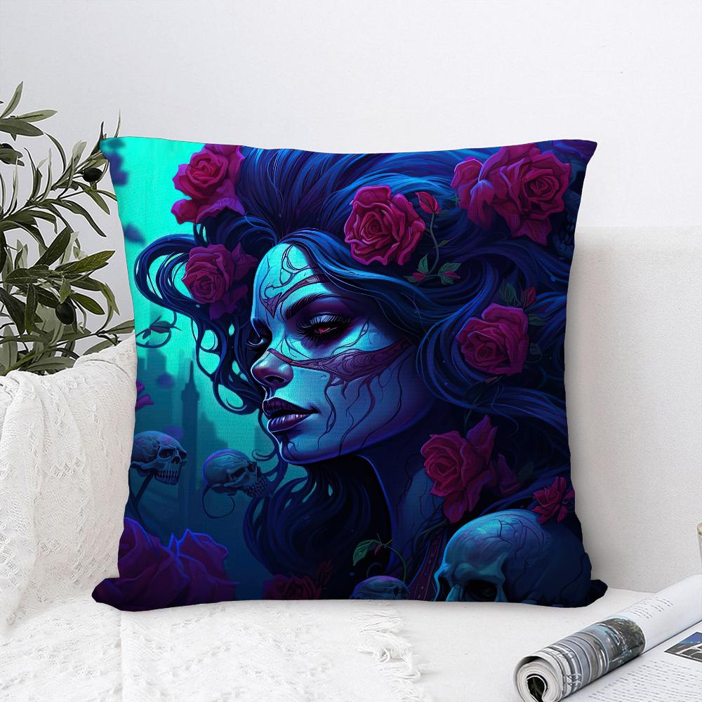 Sugar Skull Girl Pillow Case Plush Fabric Soft Pillowcase Double Sided Print Sofa Cushion Cover Throw Pillow Cover