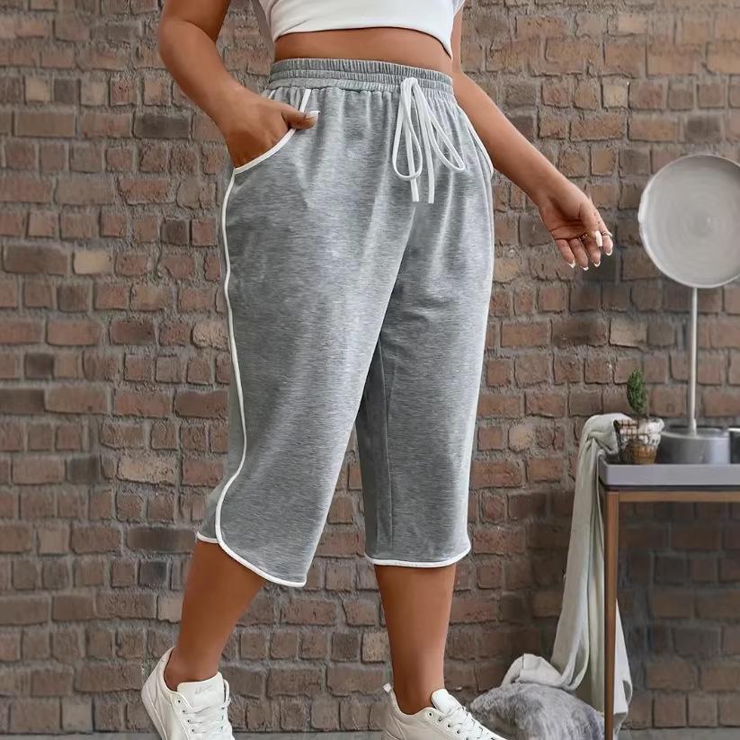2025 Plus Size European & American Color Block Casual Capris - Summer Loose Fit