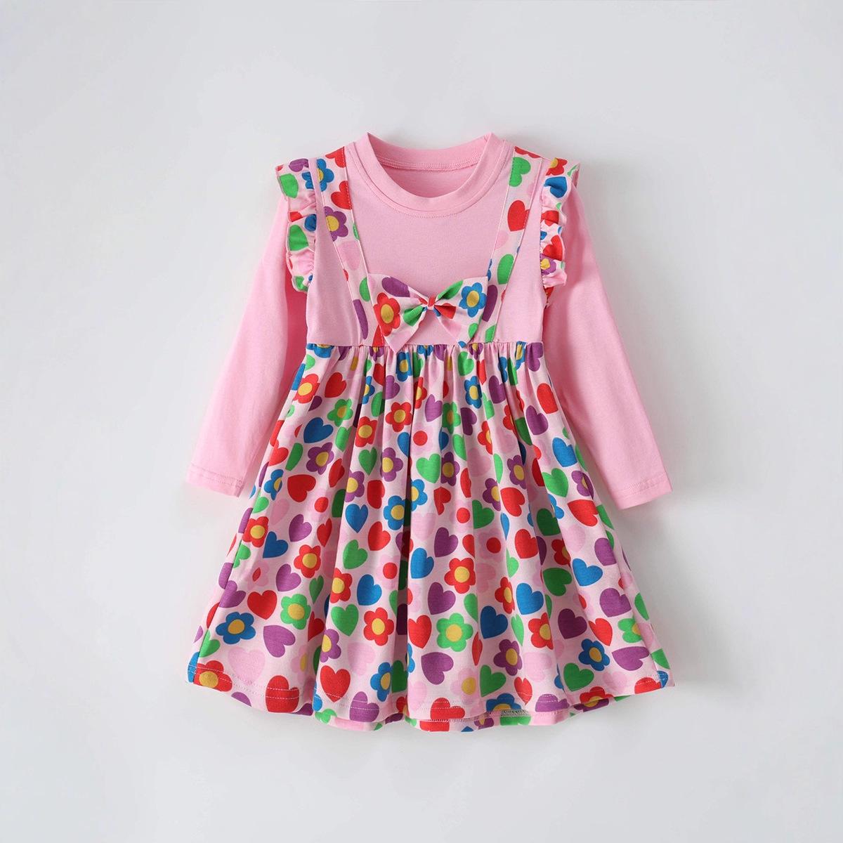 

New Autumn European & American Style Girls Floral Bow Long-Sleeve Princess Dress 110cm (5Y) рожевий червоний колір