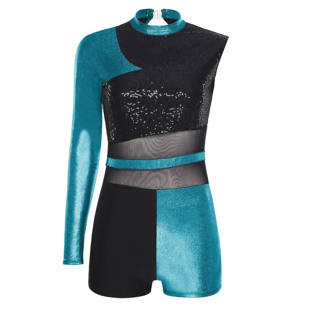 Dam Chacha Dansdräkt Rygglös Boyshortsklippning Glittriga Paljetter Metallisk Glänsande Sällskapsdansdräkt