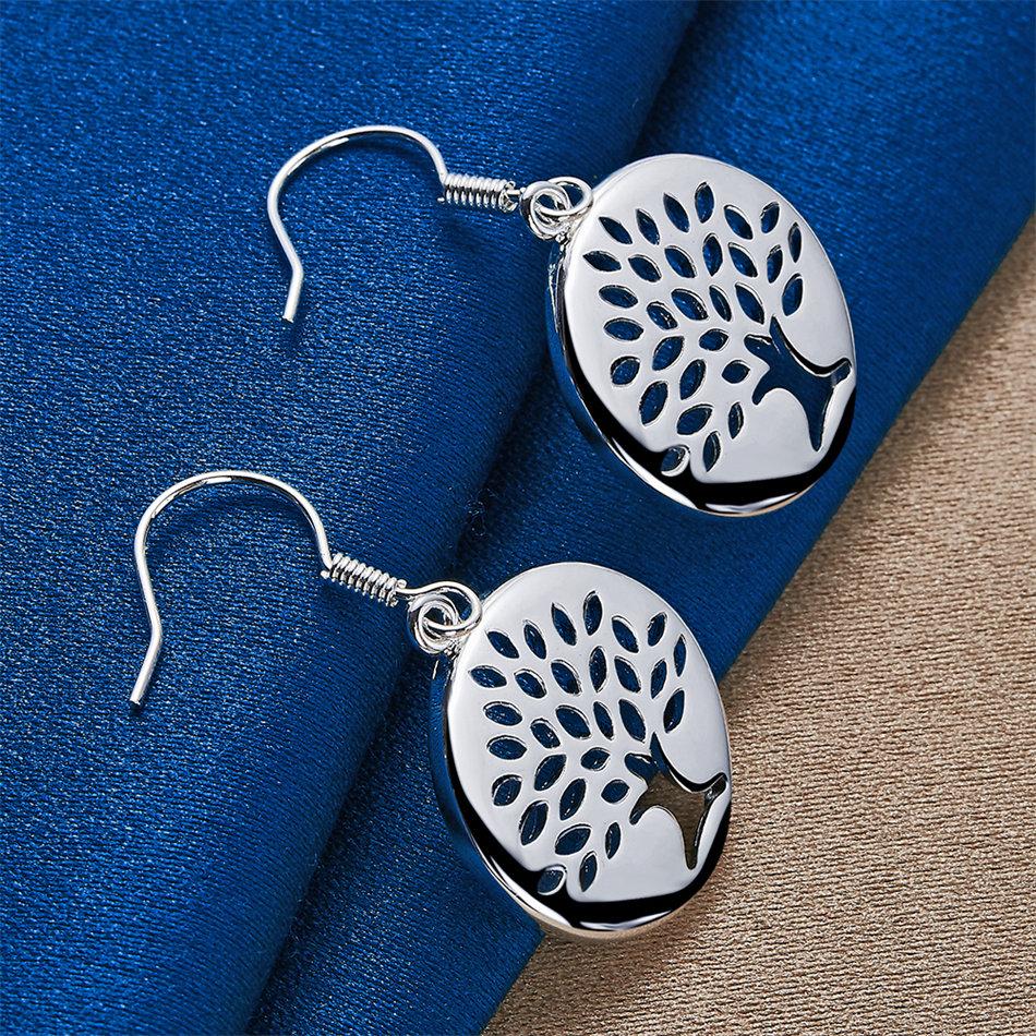 Luxury 925 Sterling Silver Exquisite Openwork Tree Earrings for Women, Fashion Gift Jewelry Wedding Accessories