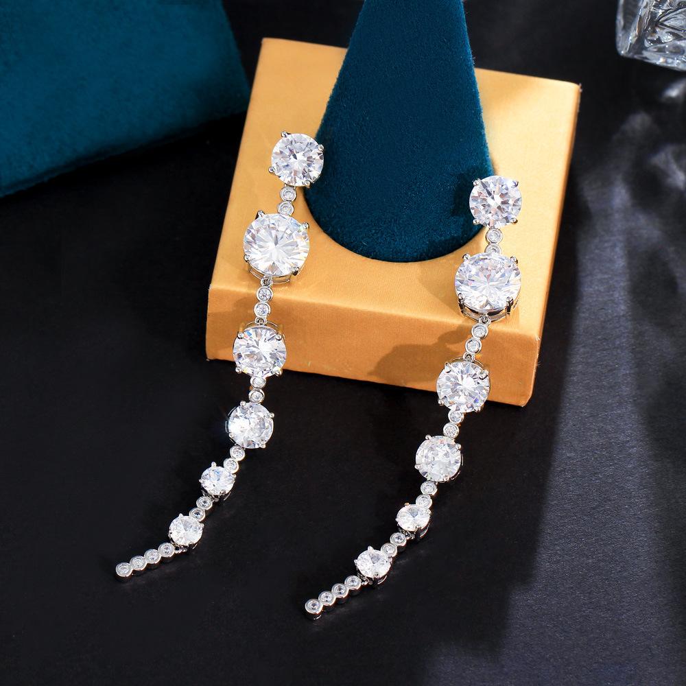 Needle Super Flash Round Zircon Inlay Design Long Earrings To Modify The Face Shape And Thin Line Earrings