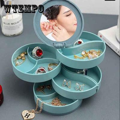 Large Capacity Jewelry Storage Box,4-Layer Rotatable Jewelry Accessory Storage Tray with Lid,Make Up Box
