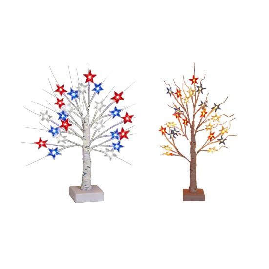 Independence Day LED Star Tree Decoration 18/24-Inch Patriotic Tabletop Light with 24 Red White Blue Stars 8 Modes Timer USB & Battery Powered 4th of