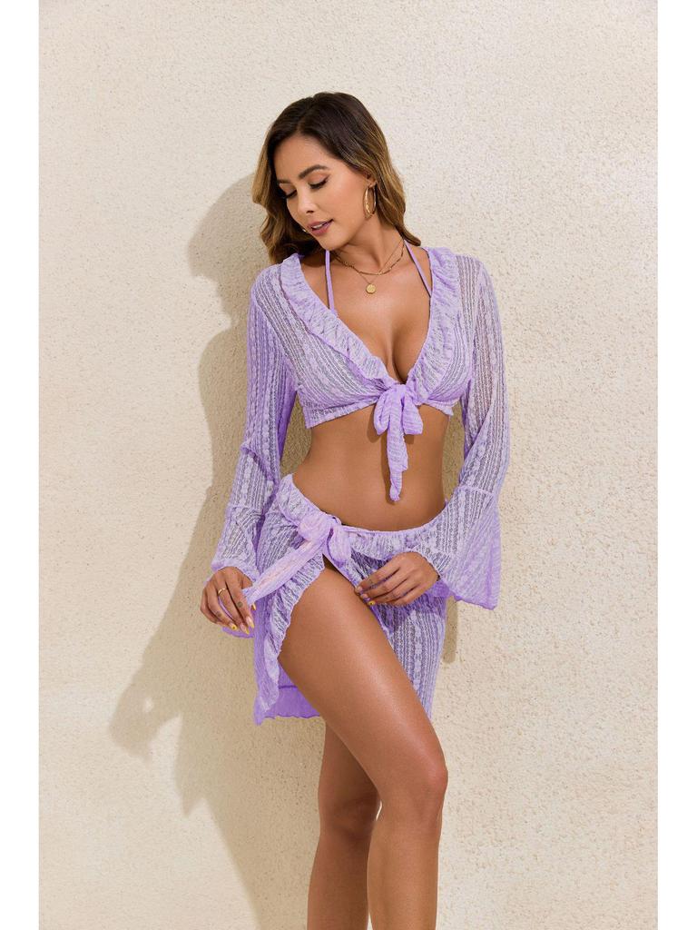 2025 Sun Protection Long Sleeve Beach Dress & Sexy Two-Piece Bikini Set