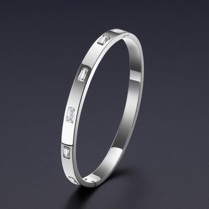 Fashionable Women s Titanium Steel Bracelet with Buckle and Diamond Inlay