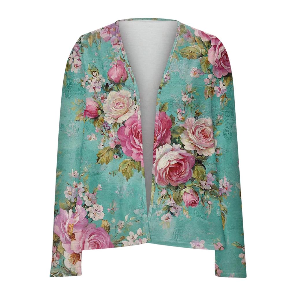 Women's Loose Casual Vintage Floral Print Long Sleeve Top Cardigan