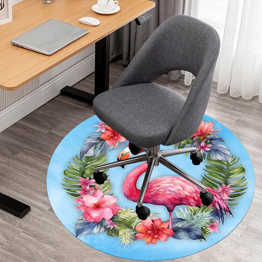 1pc Flamingo Flowers Round Chair Mat Area Rug - Non-Slip, Floor Mat for Office, Bedroom, and Indoor Decor C1125258