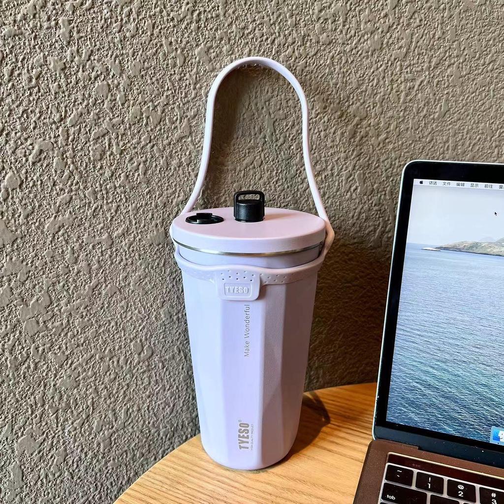 TYESO Stainless Steel Insulated Coffee Cup & Water Bottle - Ice Buster, Large Capacity, with Straw for Car
