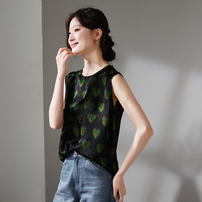 SOFSIL 2026 Summer Silk Blend Printed Sleeveless Top L