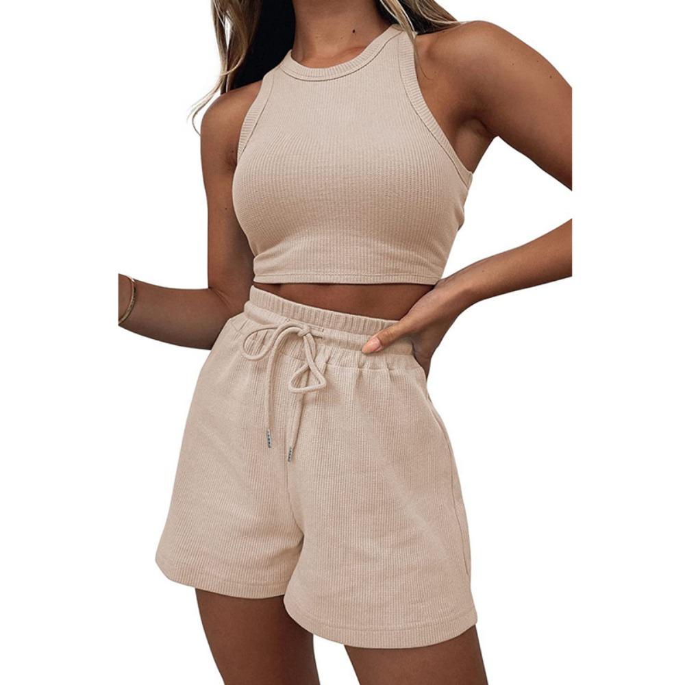 2024 Лето Новые Без Рукавов Вафельные Элегантные Женские Комплекты Однотонный Сексуальный — фото 21