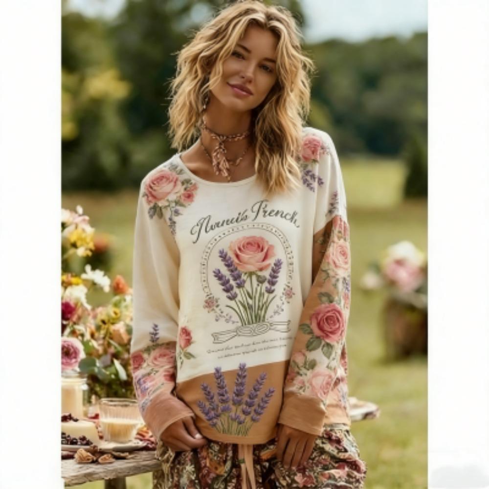 

Spring Europe America Flower Animal Dog Print Women s Tees Tops Fashion Street Women Long Sleeve Clothing Outdoor Casual T-shirt Pullover S