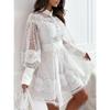 Spring Summer Women Solid O-Neck Mini Dress Loungewear Fashion Hollow Out Lantern Sleeve Ladies Party Dress Streetwear Vestidos